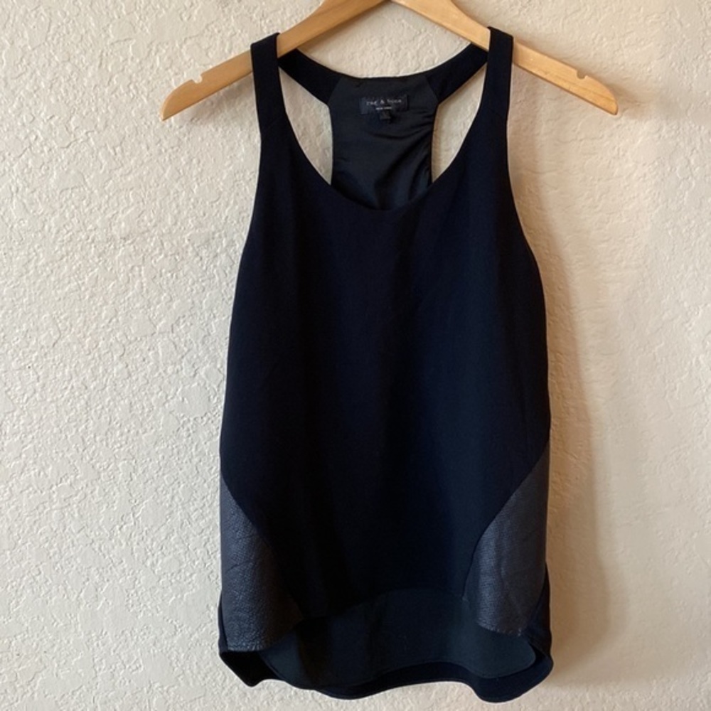 Rag & bone black leather trim Racerback tank top - Picture 4 of 11